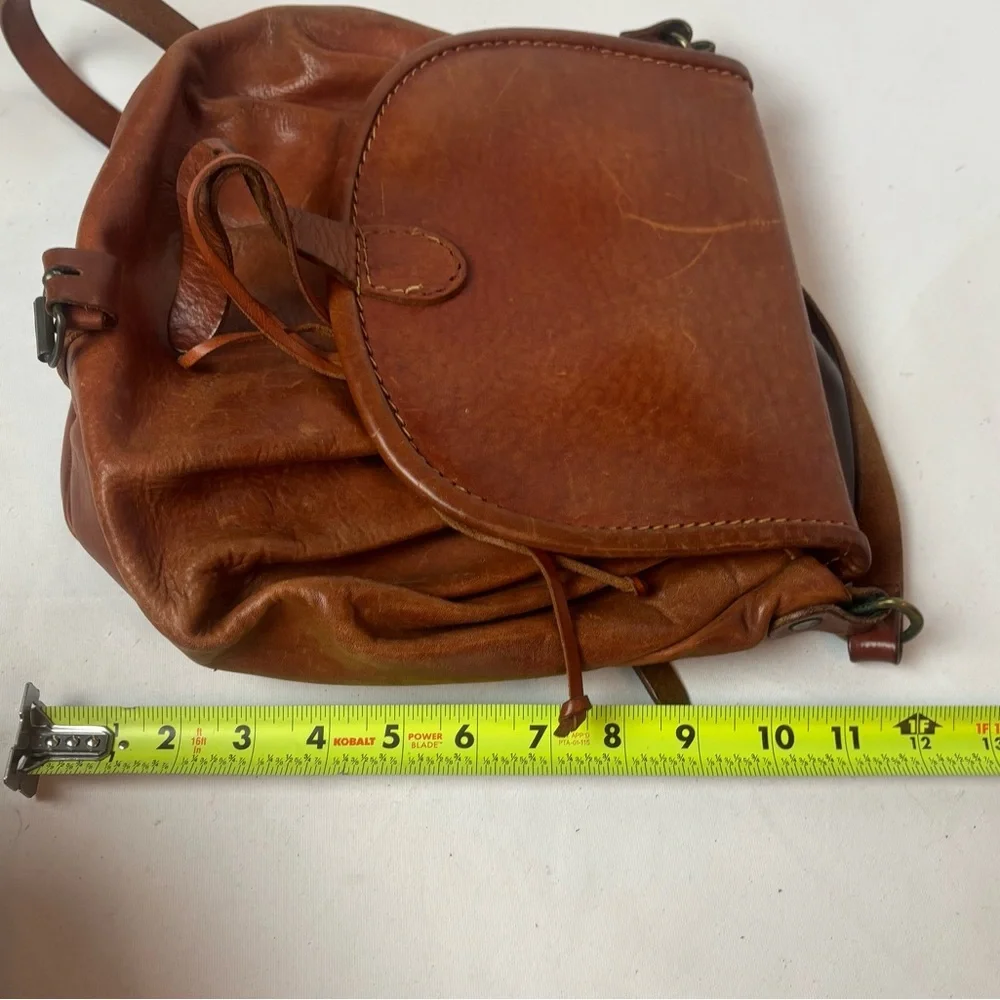 Vintage Boho Leather Crossbody Accordion Brown Hippie Drawstring 1960’s-1970’s - Picture 6 of 7